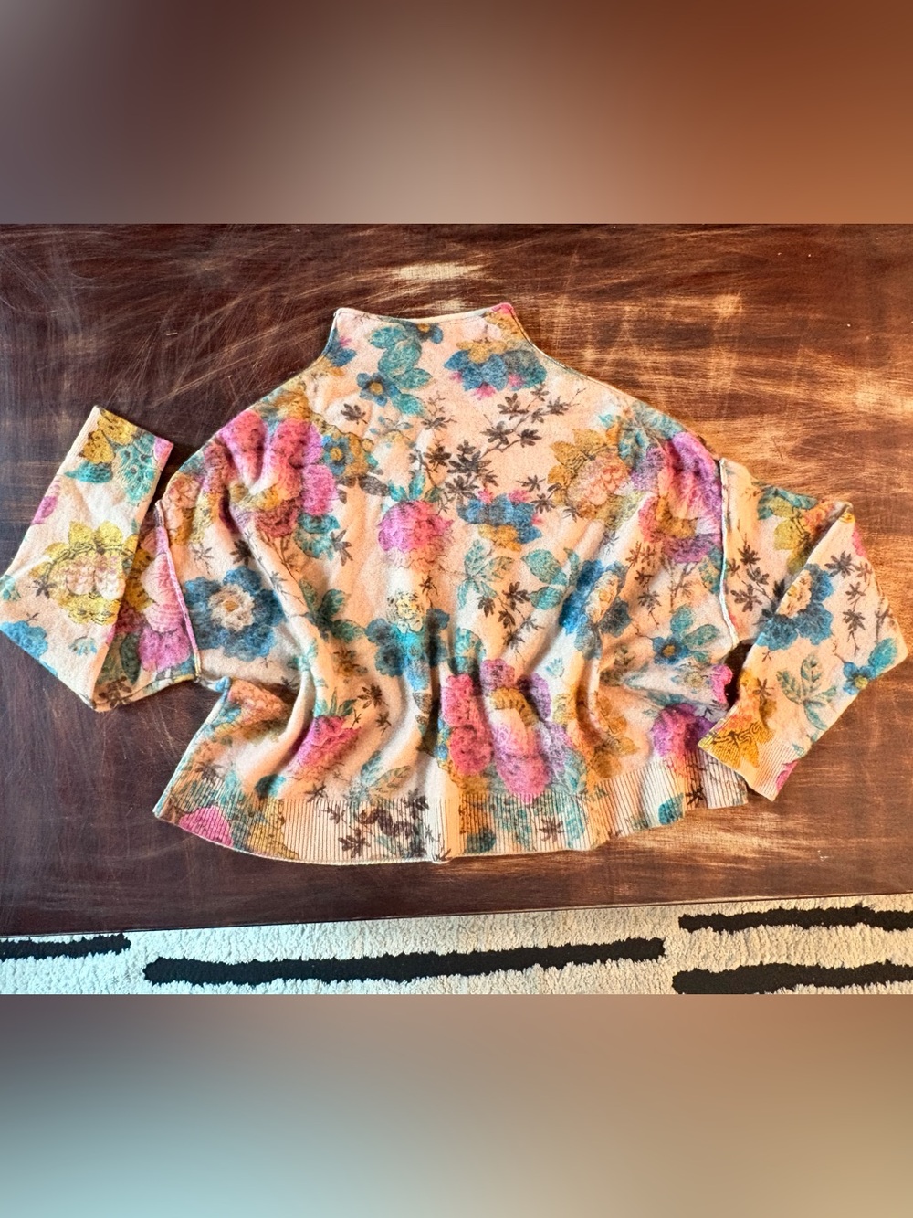Pilcro Floral Mock Neck Sweater 100% Cashmere Anthropologie